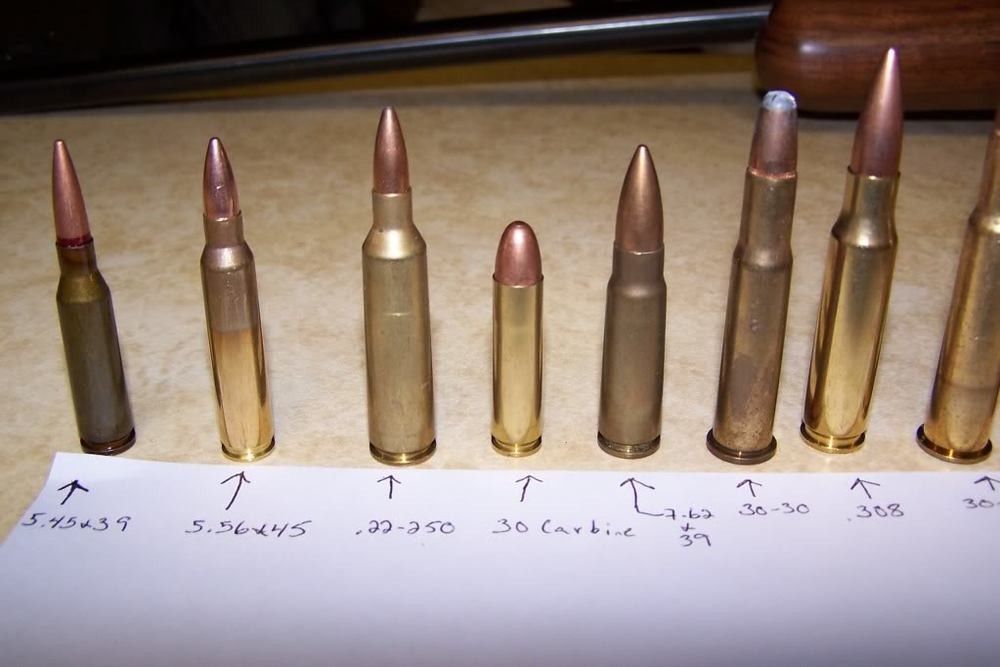 7.62x54r is equivalent to .30 Bullet in the middle is a .30. 